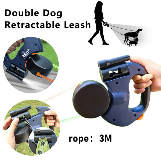 Retractable Dual Doggie Leash with LED Light.